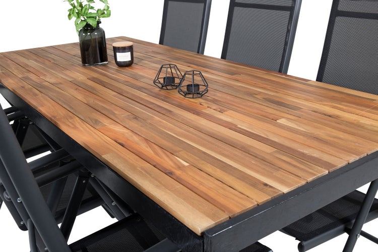 Bois Gartenset Tisch 90x205cm und 6 Stühle Break schwarz, natur. 90 X 205 X 76 cm
