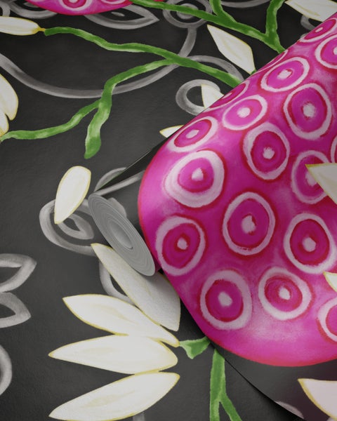 Origin Wallcoverings Tapete Magnolie Schwarz und Rosa - 53 cm x 10.05 m - 346927