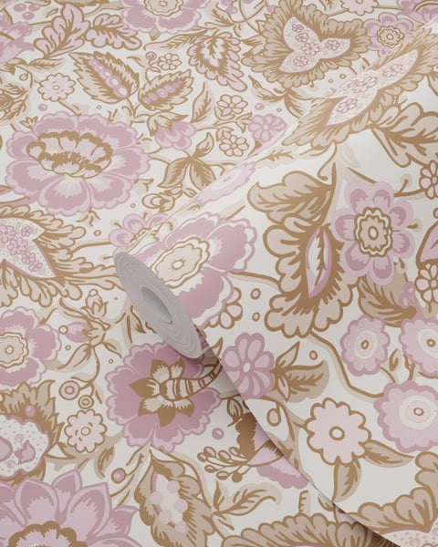 ESTAhome Tapete Blumenmuster Braun und Lila - 50 x 900 cm - 131495