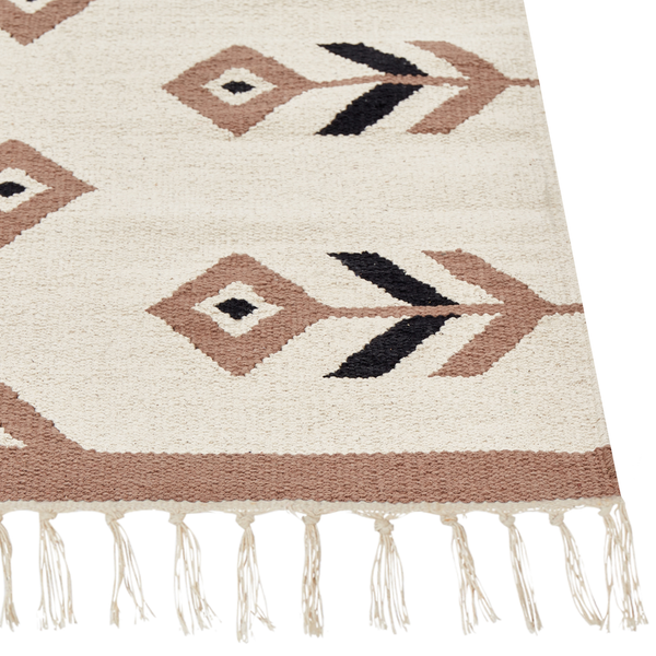 Kelim Teppich Baumwolle beige / schwarz 80 x 150 cm geometrisches Muster Kurzflor NIAVAN
