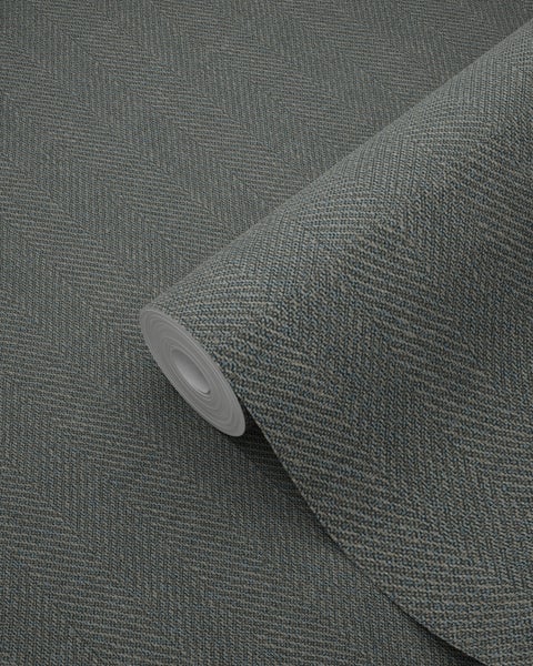 Origin Wallcoverings Tapete Fischgrätmuster Grüngrau - 53 cm x 10.05 m - 347660