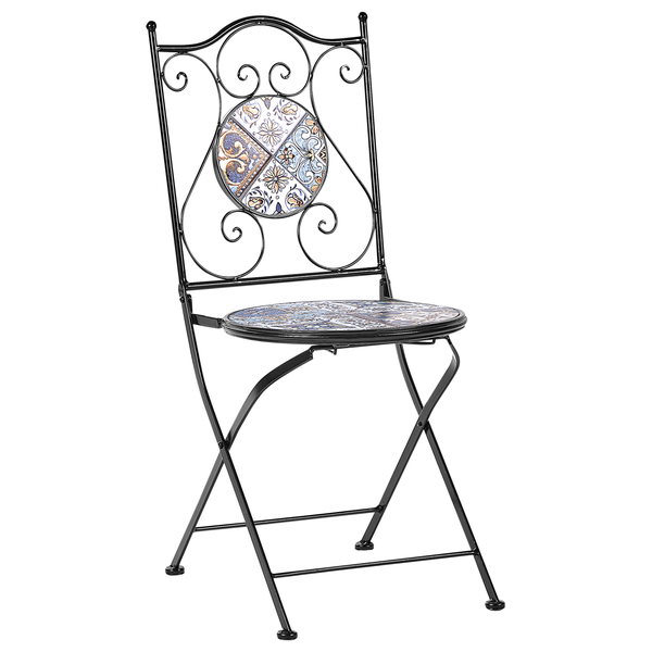 Klappstuhl mit Mosaikmuster auf Sitzfläche und Rückenlehne