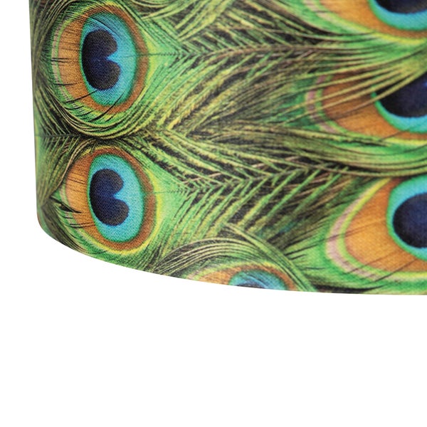 Hängelampe mit Samtschirmen Pfau mit Gold 35 cm - Blitz II schwarz