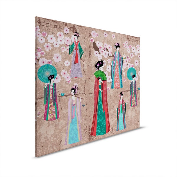 Dekoratives Wandbild mit asiatischem Damenmotiv und Kirschblütenmuster für die Wandgestaltung