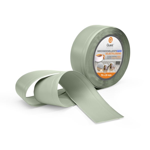 Quest Profile selbstklebende Weichsockelleiste in Rollenform, 70 mal 20 Millimeter.