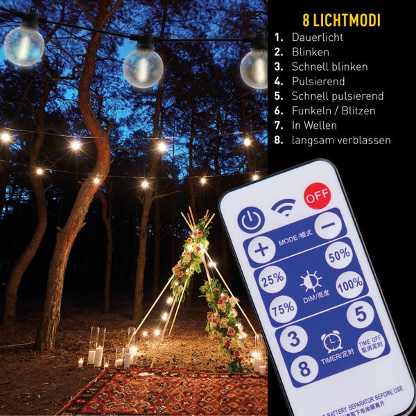 Solar-10er Lichterkette WW CADENA 1000 cm lang, viele Funktionen