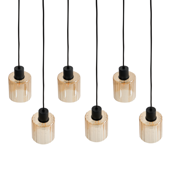 Pendelleuchte mit sechs Lampen und Glasschirmen