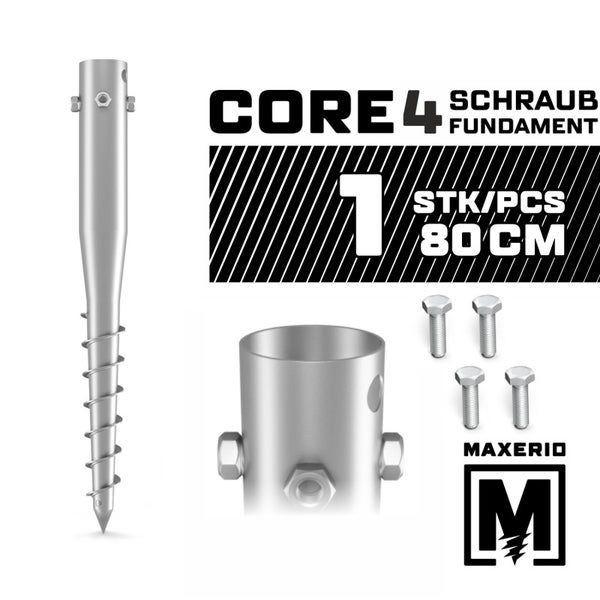 MAXERIO® 80 cm Core 4 Schraubfundament Bodenhülse Erdanker Einschraubbodenhülse Erdschraube Einschraubhülse Erdschraubenfundament Bodenanker Schraubanker Fundament für Zaun Wäschespinne Sonnenschirm Fahne