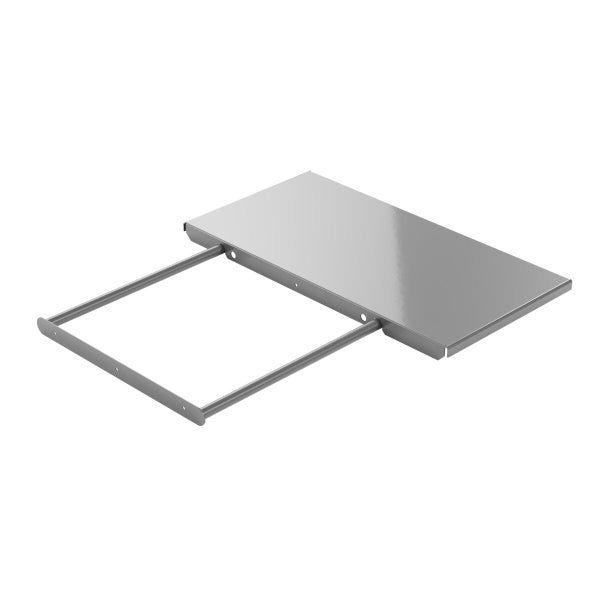 Seitenablage aus Metall mit rechteckiger Ablagefläche und Montagerahmen.