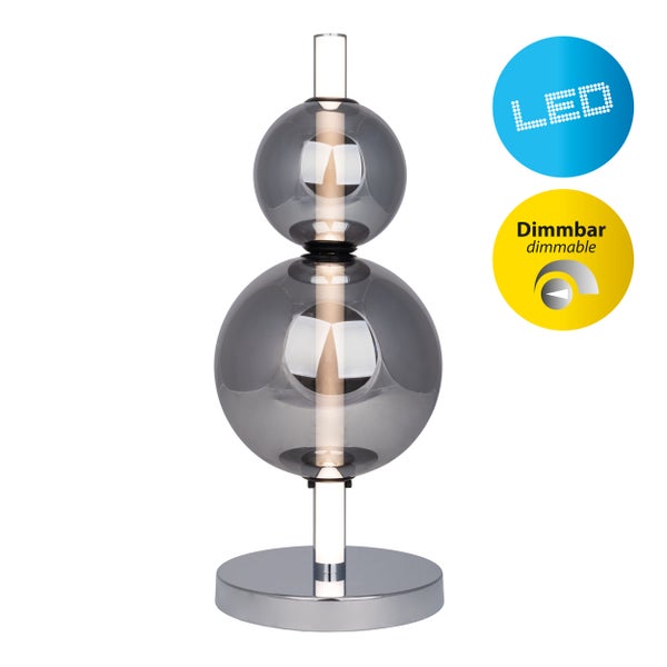 LED Tischleuchte NOVA chrom aus Metall und Rauchglas, mit integrierter LED, 44 cm hoch