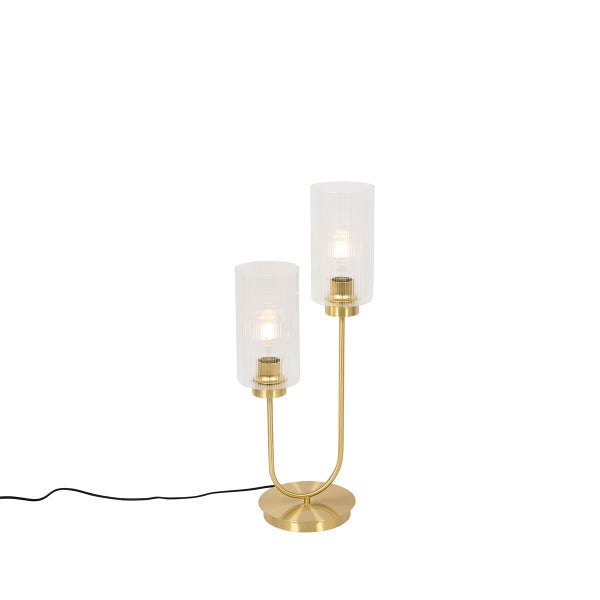 Art-Deco-Tischlampe Gold mit Glas 2-flammig - Laura