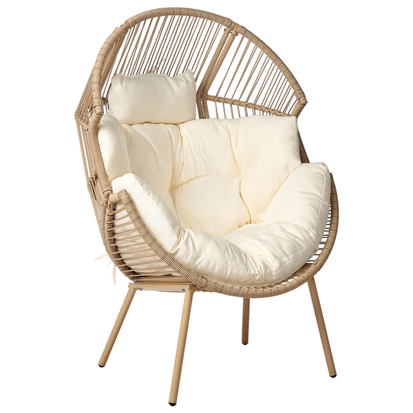 Gartensessel mit Hocker PE Rattan naturfarben Auflagen cremeweiß MURANO