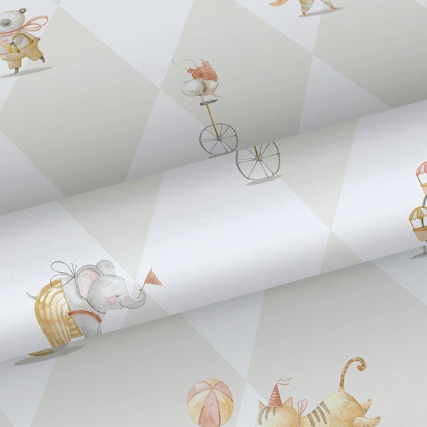 Sanders und Sanders Tapete Zirkus Gelb, Beige und Weiß - 53 cm x 10.05 m - 640619