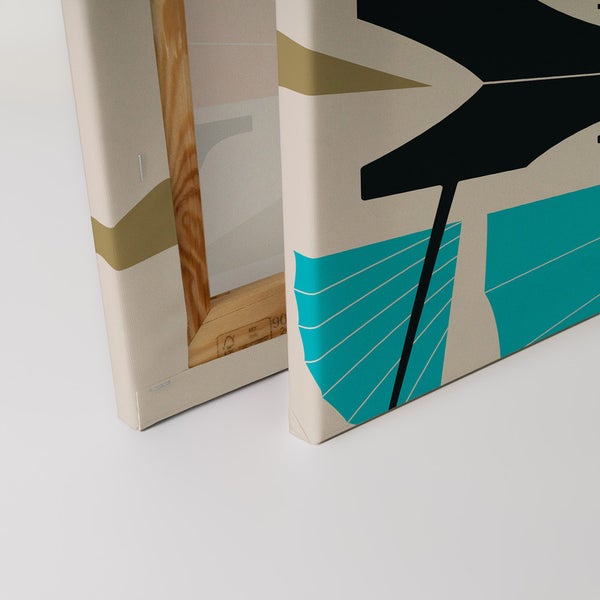 Nahaufnahme von zwei Leinwandbildern mit abstraktem Design