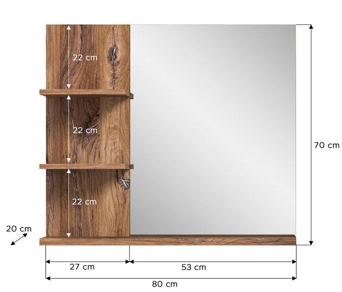 Ramon Bad Spiegel 80cm 3 Ablagen grau,Eiche dekor. 80 X 20 X 70 cm