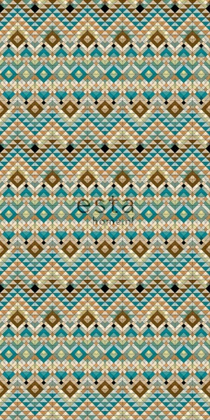 ESTAhome XXL-Vliestapete Aztek-Motiv Türkis, Beige und Meeresgrün - 50 x 900 cm - 158601