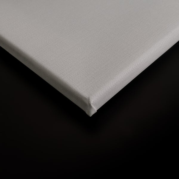 Detailaufnahme einer Leinwand auf Keilrahmen mit sichtbarer Textilstruktur.