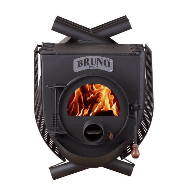 Holzofen mit Feuerraum und Rohren