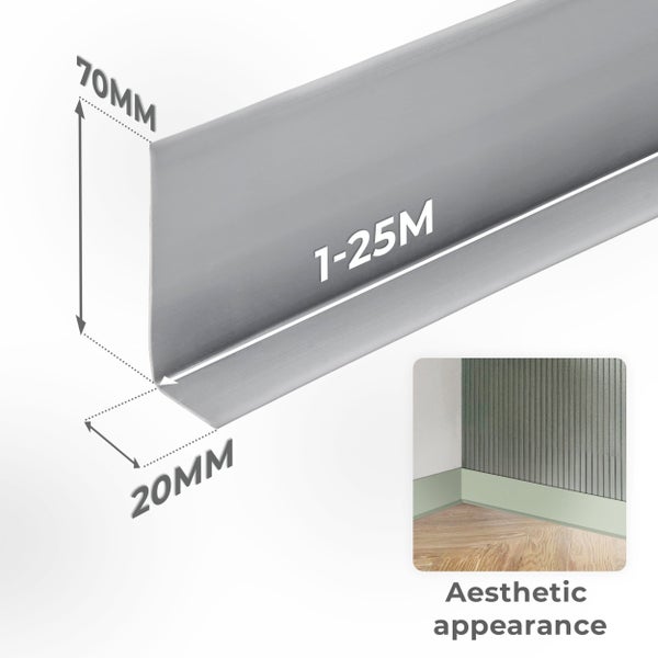 Flexibler Fußleistenstreifen aus Kunststoff mit 70 Millimeter Höhe und 20 Millimeter Tiefe für Wandabschlüsse