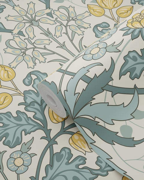 ESTAhome Tapete Blumenmuster im Jugendstil Blau und Gelb - 50 x 900 cm - 131181