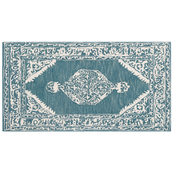 Teppich Wolle weiß / blau 80 x 150 cm GEVAS