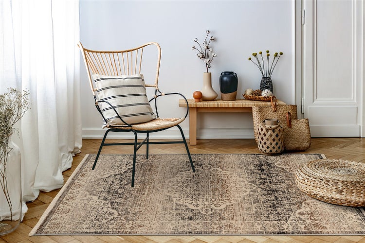 Kurzflor Teppich Zoya Beige Used-Look, Orientalisch 80 x 150 cm