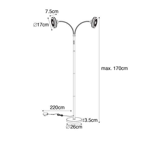 Bodenventilator schwarz inkl. LED dimmbar 2 Leuchten - Dores