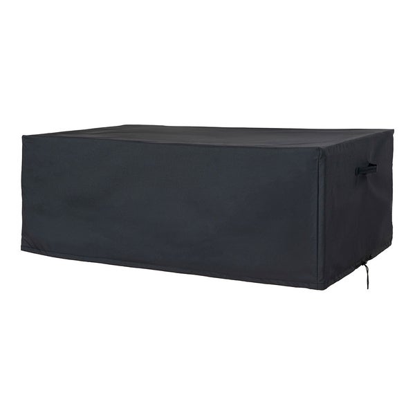 Rechteckige Schutzhülle in Anthrazit für Gartenmöbel aus wetterfestem Material mit Tragegriffen und Kordelzug.