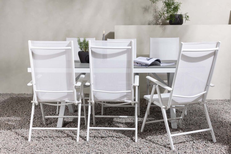 Garcia Gartenset Tisch 100x200cm grau, 6 Stühle Break weiß.