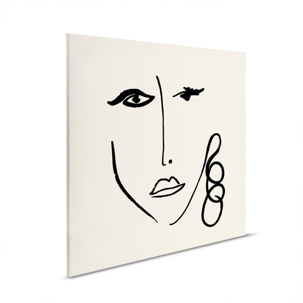 Quadratisches Leinwandbild mit einer Strichzeichnung eines Gesichts