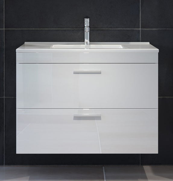 Devon unterschrank mit Waschbecken 2 Schubladen weiß, weiß Hochglanz. 81 X 47 X 59 cm