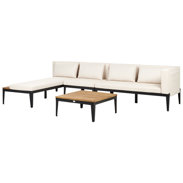 Garten Ecksofa mit Tisch 4-Sitzer BRACCIANO rechtsseitig zertifiziertes Akazienholz Hellbeige