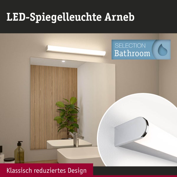 LED Spiegelleuchte Arneeb in einem Badezimmer mit Spiegel und Waschbecken