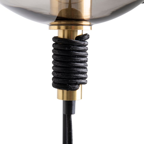 Stehleuchte STELO , moderne Stehlampe aus schwarzem Metall und Rauchglas, E27-Fassung, 128,5 cm hoch, für Esszimmer, Wohnzimmer, Diele oder Büro,