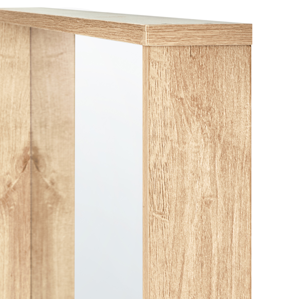 Detailaufnahme eines Spiegelschrankes mit Holzstruktur