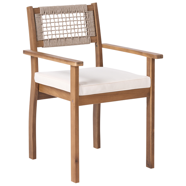 Holzstuhl mit Armlehnen und Sitzkissen