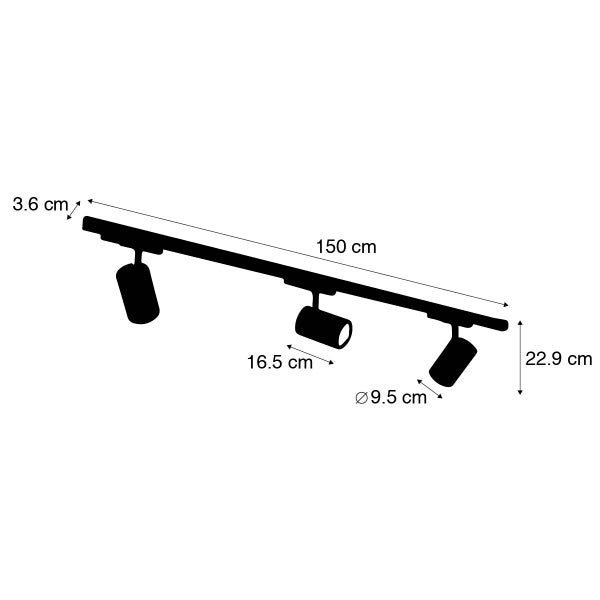 Schienensystem schwarz inkl. LED dimmbar 3-flammig 3-Phasen rechts - Ruler 38