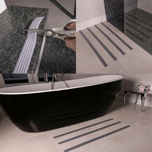 Montage von Antirutschstreifen im Badezimmer und auf Treppen.