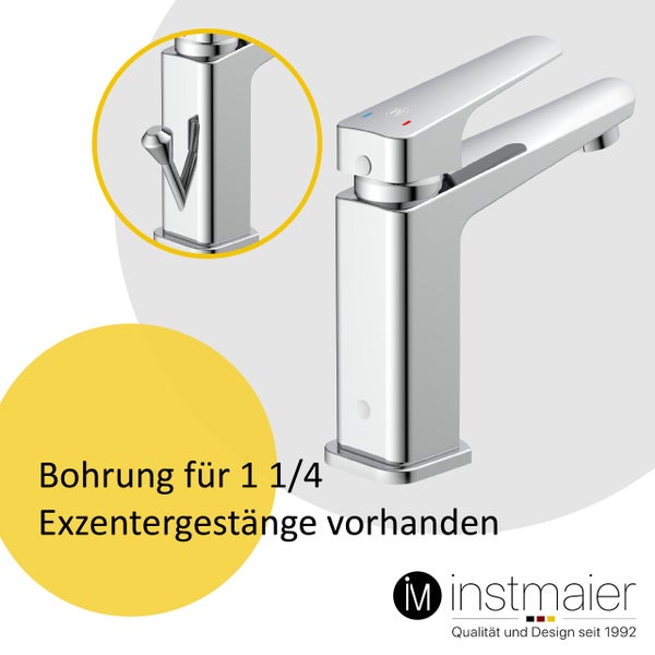 instmaier Waschtischarmatur B2 | hochwertige Mischdüse | Wasserhahn Bad mit Bohrung für Exzentergestänge | Badezimmer Armatur Chrom | mit Zentralverschraubung | Für Lochdurchmesser von 35-50mm