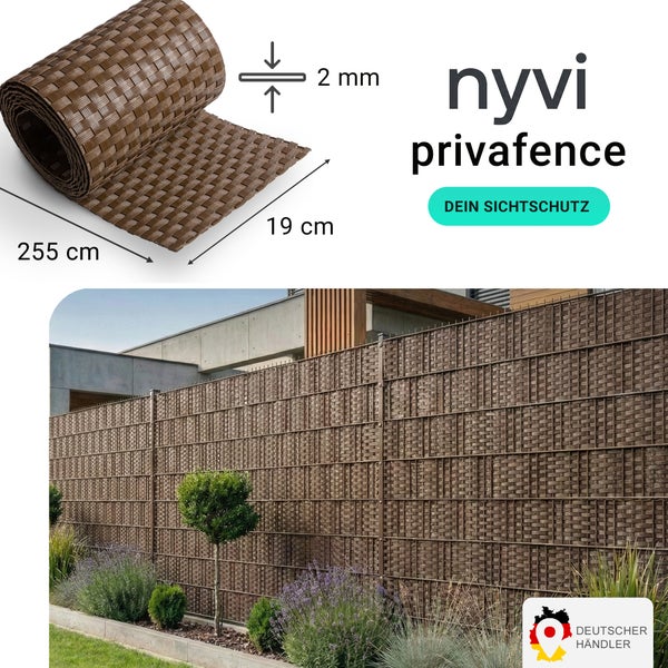 Nyvi Privafence Sichtschutzstreifen für Doppelstabmattenzäune 255 cm mal 19 cm mit 2 mm Stärke zur Gartenabgrenzung.