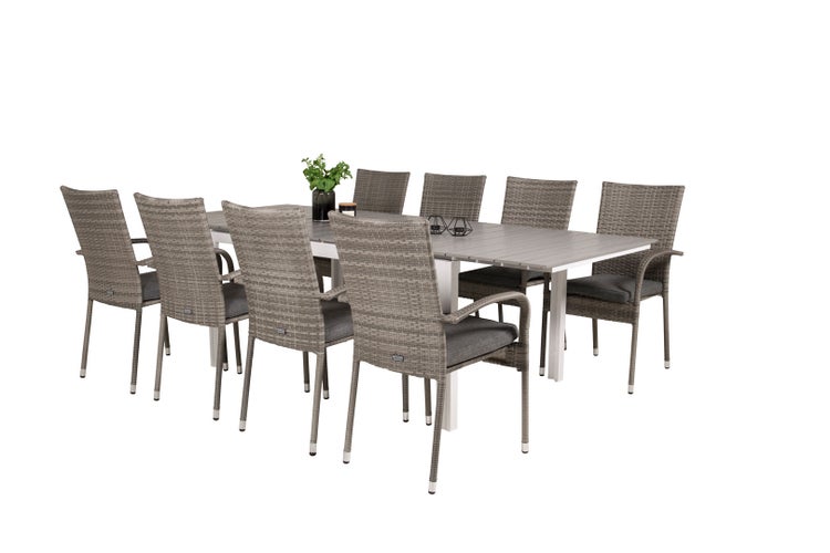 Levels Gartenset Tisch 100x160/240cm und 8 Stühle Anna grau. 100 X 160 X 75 cm