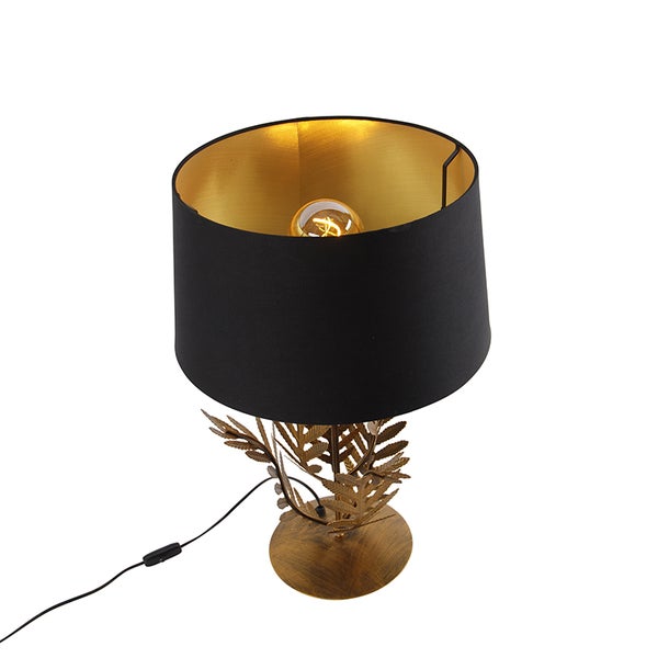 Tischlampe Gold mit schwarzem Baumwollschirm 40 cm - Botanica