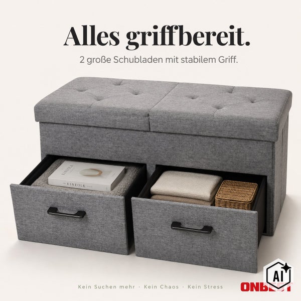 Sitzbank mit Stauraum und zwei Schubladen inklusive Griffen für Wohnzimmer oder Flur von Onbest