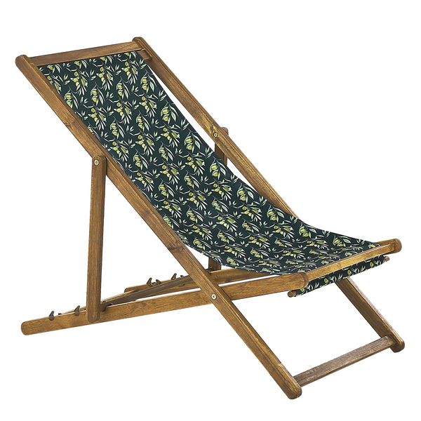 Set mit 2 klappbaren Liegestühlen ANZIO mit Ersatzstoffen Blumenmuster Akazienholz Hellbraun