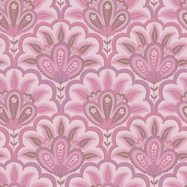 ESTAhome Tapete orientalisches Barockmotiv Lila und Rosa - 50 x 900 cm - 131038