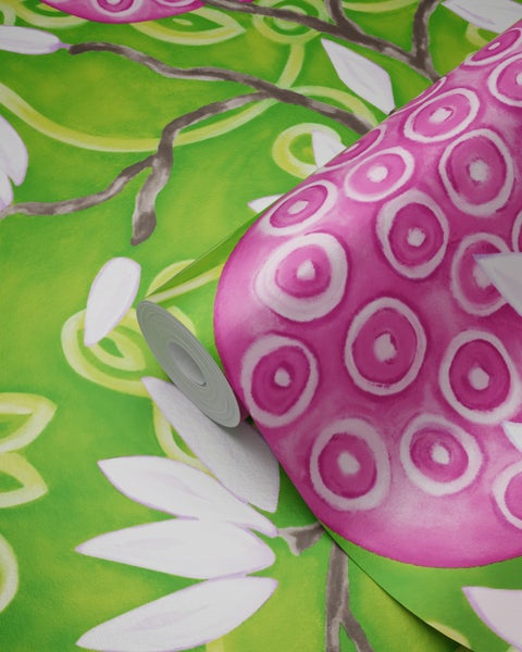 Origin Wallcoverings Tapete Magnolie Grün und Rosa - 53 cm x 10.05 m - 346926