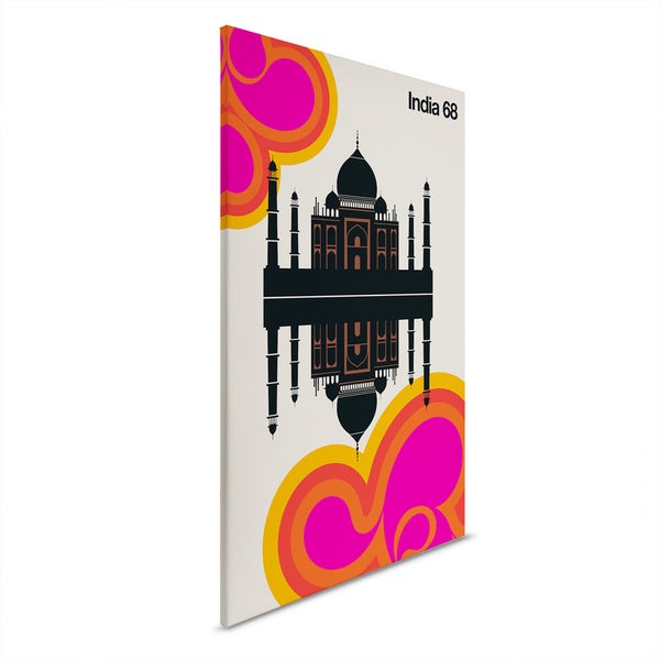 Leinwandbild mit Taj Mahal Motiv und Indien 68 Schriftzug