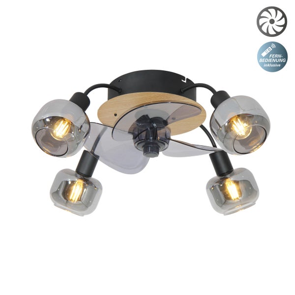 Deckenleuchte inkl. Ventilator FUMOSO, in Schwarz, Braun und Natur, für E27 , Ø 51 cm