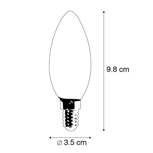 Abbildung einer Kerzenlampe mit den Maßen 9,8 cm Länge und 3,5 cm Durchmesser
