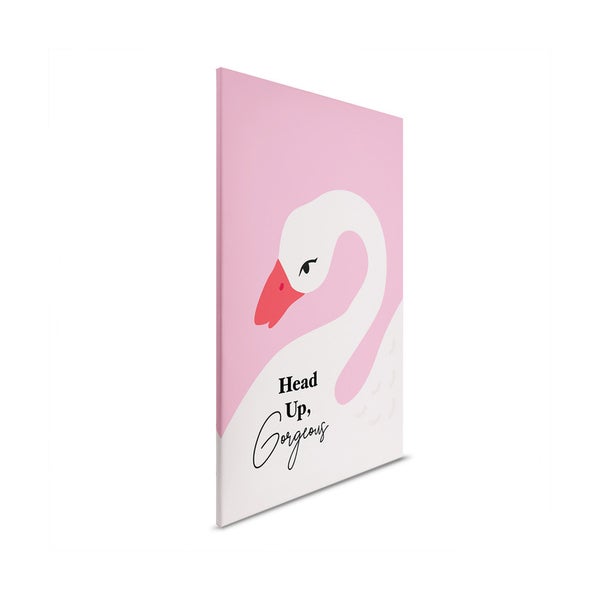 Dekoratives Wandbild mit Schwanenmotiv und Aufschrift 'Head Up, Gorgeous'